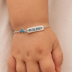 Zoom Joy 925 Silver Baby Car Bracelet – Custom Date or Name Engraved