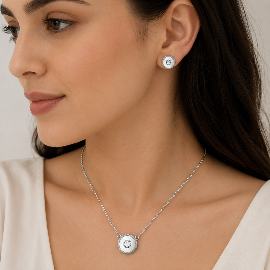 Mashha 925 Silver Rhodium Plated Luna Bloom Set Mashha