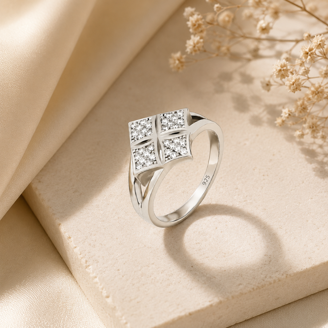 Geometric Sparkle Sterling Silver Ring Mashha