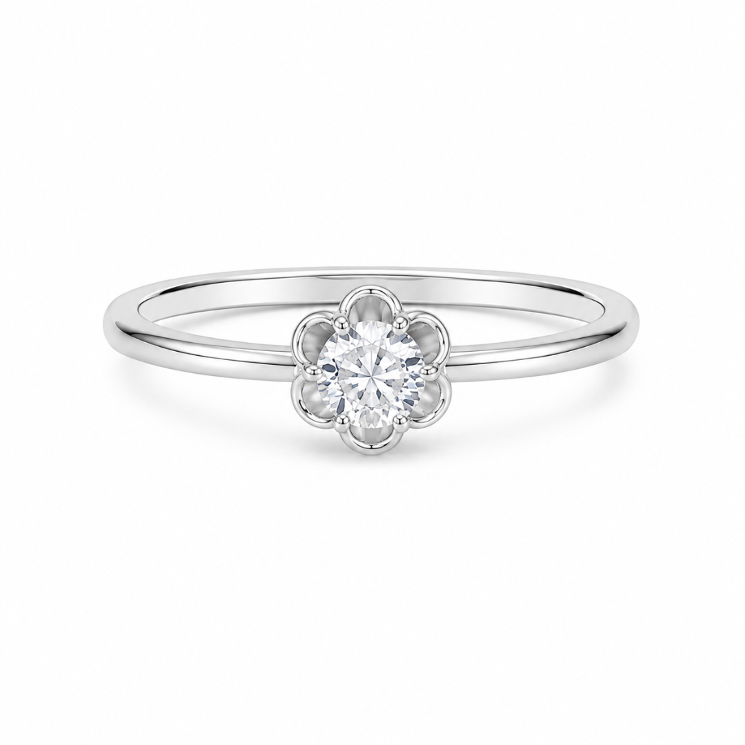 Mashha 925 Silver Rhodium Plated Floral Solitaire Ring Mashha