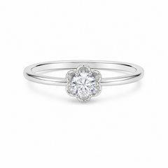 Mashha 925 Silver Rhodium Plated Floral Solitaire Ring Mashha