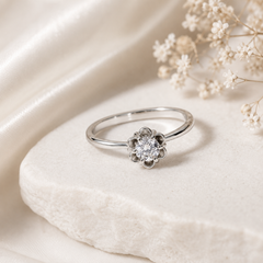Mashha 925 Silver Rhodium Plated Floral Solitaire Ring Mashha