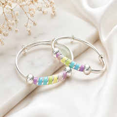 Silver Baby Kada – Pastel Rainbow Beads