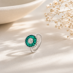 Silver Emerald Radiance Cocktail Ring