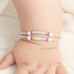 Silver Baby Kada – Pastel Rainbow Beads