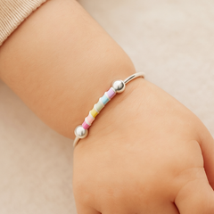 Silver Baby Kada – Pastel Rainbow Beads