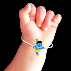 Silver Enamel Baby Kada - Little Krishna Edition
