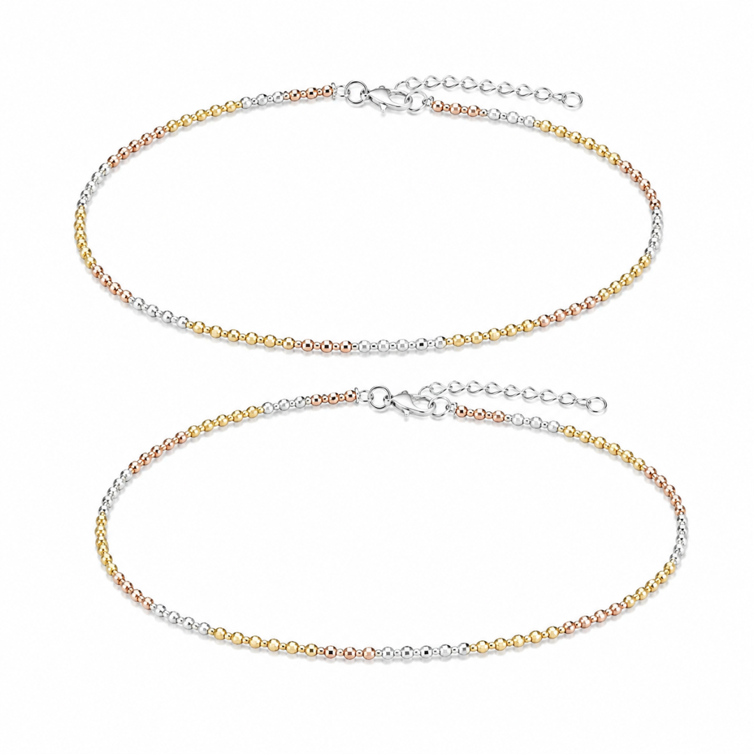Mashha 925 Silver Tricolor Ball Payal (Pair) Mashha