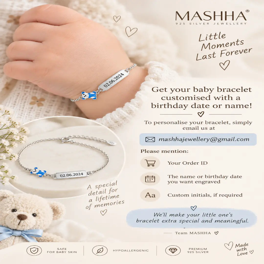 Cuddle Charm 925 Silver Baby Bracelet – Blue Teddy Edition Mashha