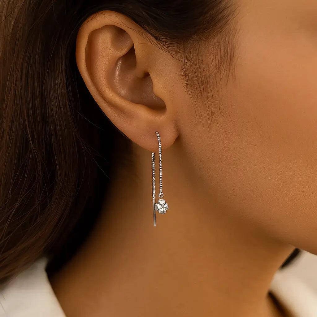 Mashha 925 Silver Clover Glint Sui Dhaga Earrings Mashha