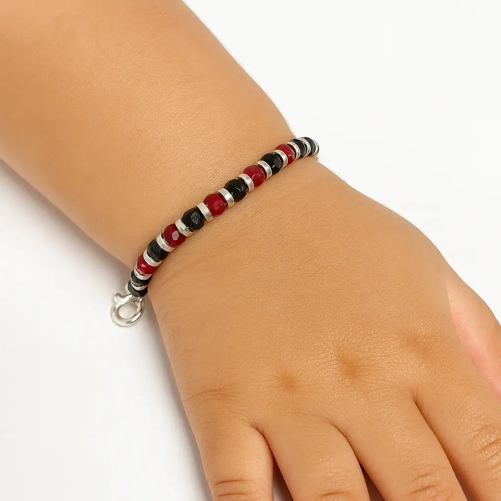 Crimson Noir Beaded Silver Bracelet Mashha