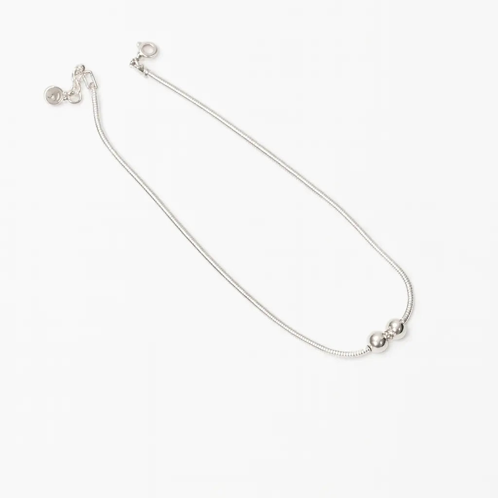 Mashha 925 Silver Dual Bead Rope Anklet (Pair) Mashha