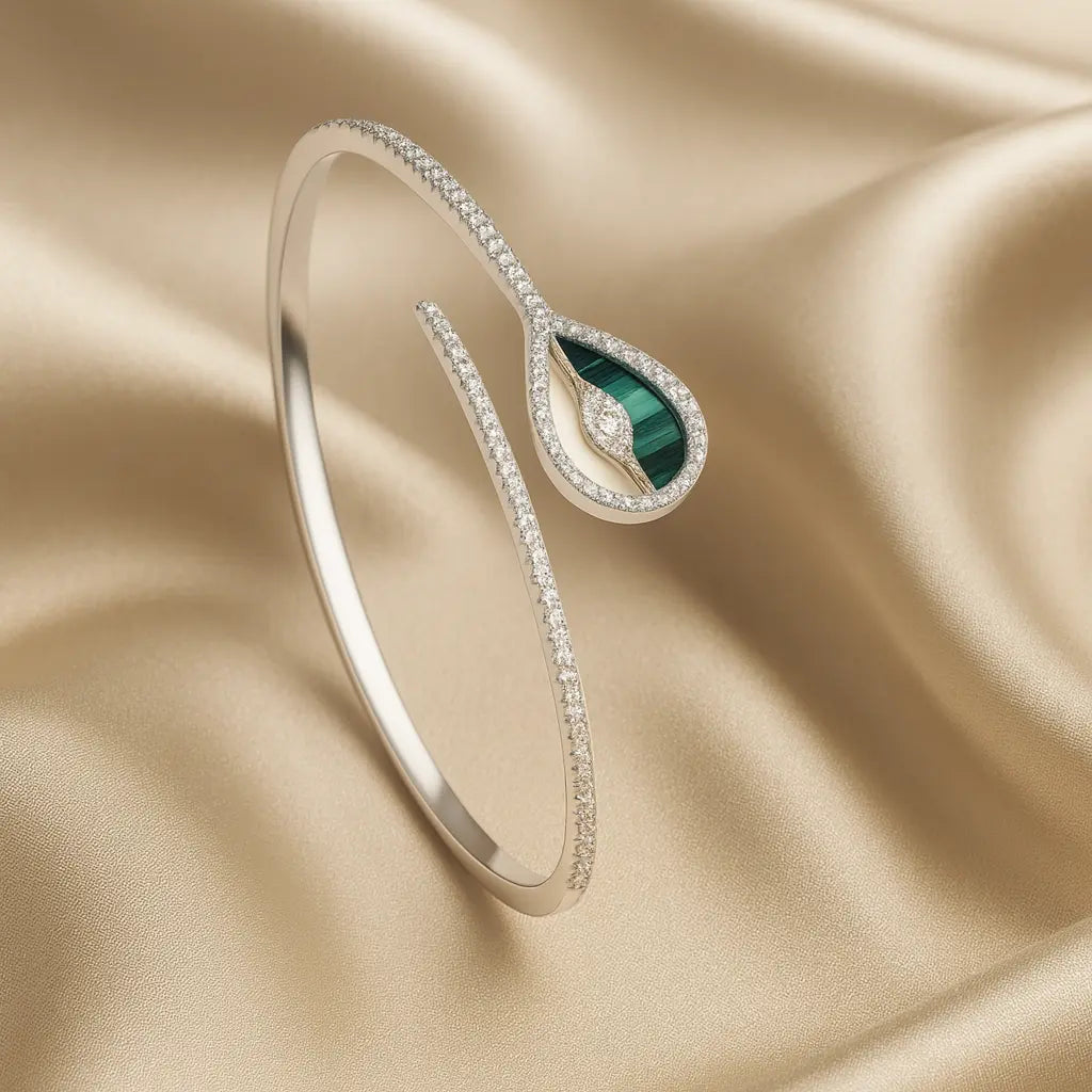 Mashha 925 Silver Emerald Teardrop Radiance Bangle Mashha