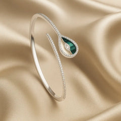 Mashha 925 Silver Emerald Teardrop Radiance Bangle Mashha
