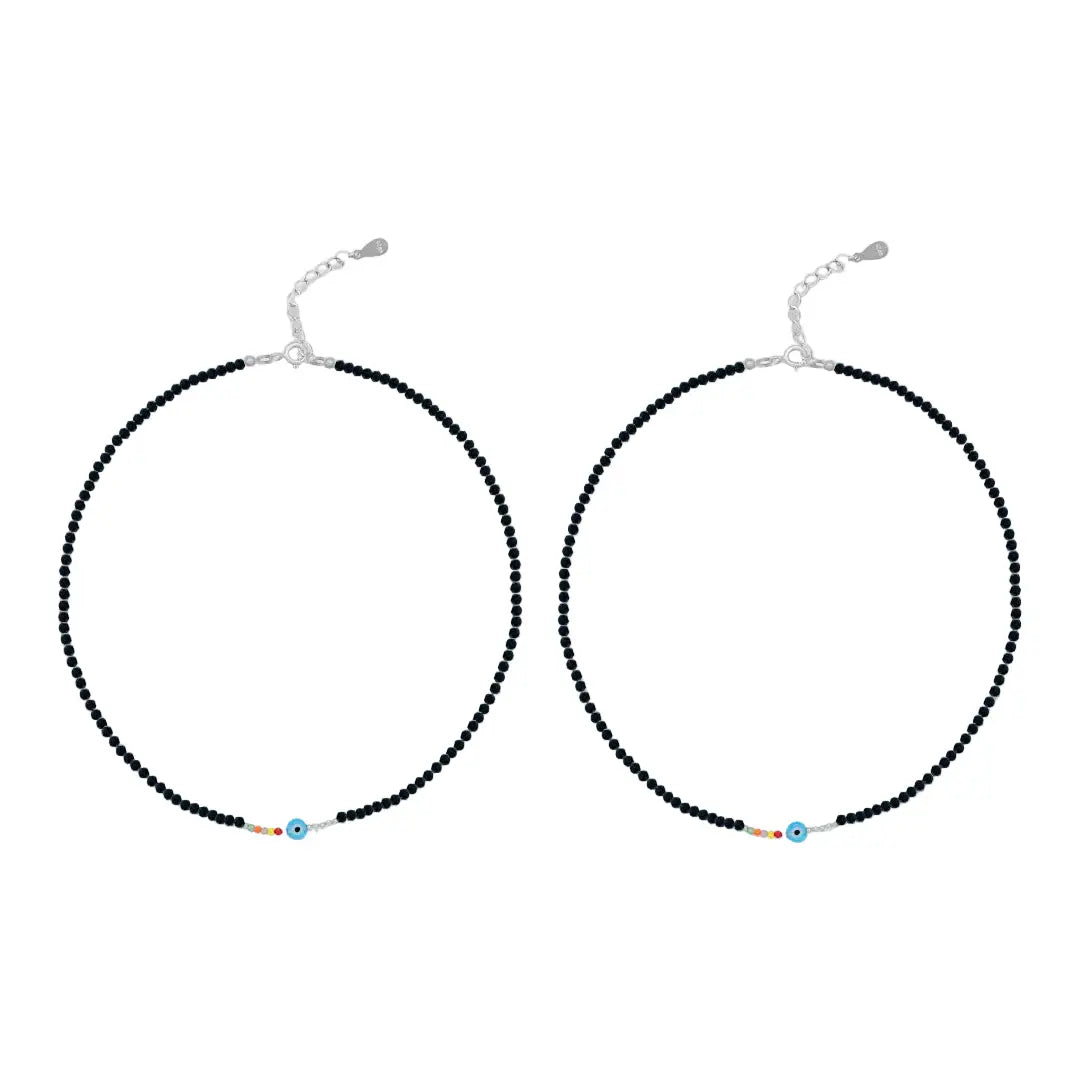 Mashha 925 Silver Evil Eye Beaded Silver Anklet Mashha