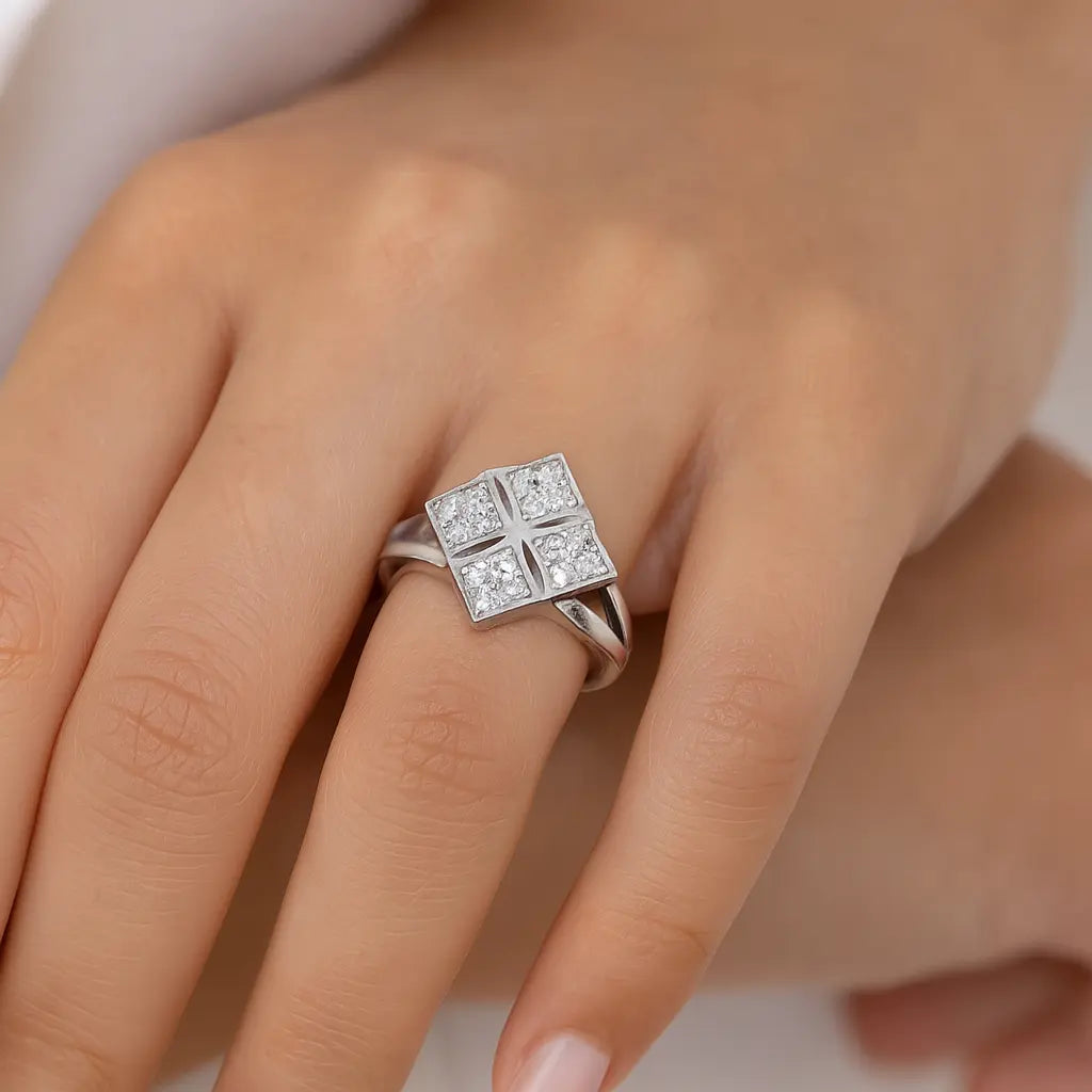 Geometric Sparkle Sterling Silver Ring Mashha