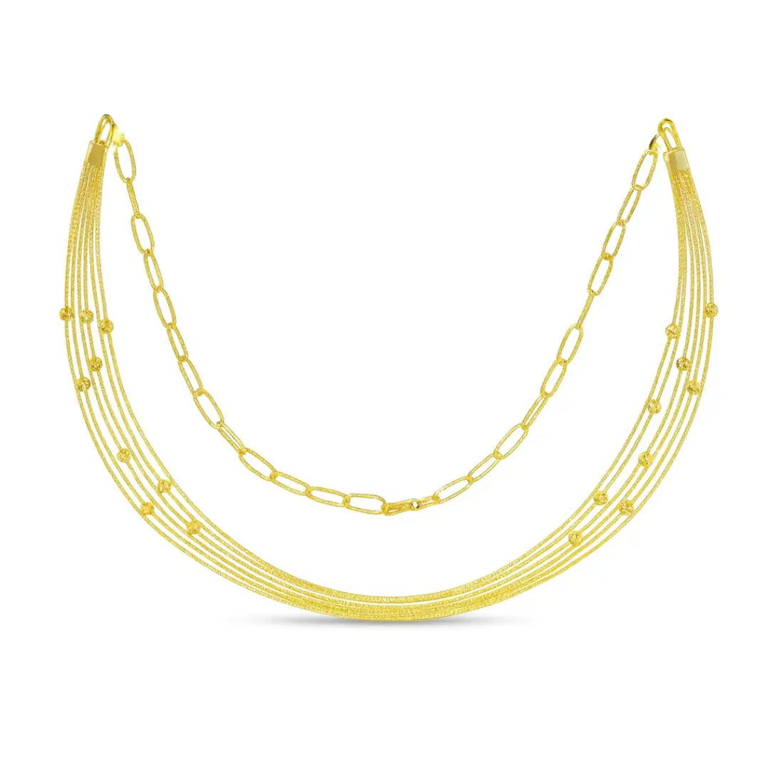 Gold chain necklace on a white background