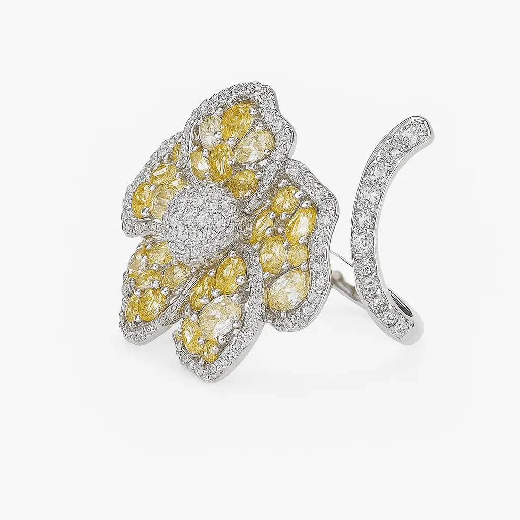 Golden Bloom 925 Silver Cocktail Ring (Adjustable) Mashha