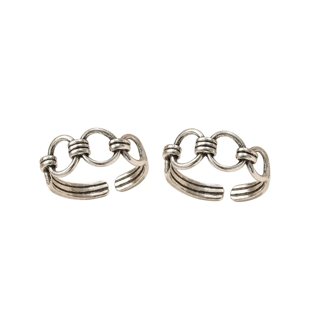 Mashha 925 Silver Linked Elegance Toe Rings (Pair) Mashha