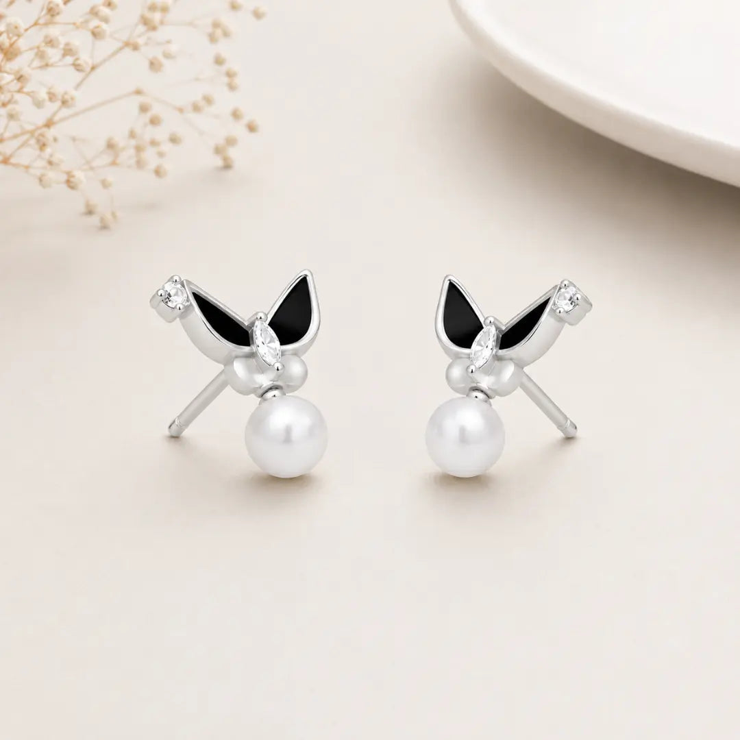 Mashha 925 Silver Midnight Titli Studs Mashha