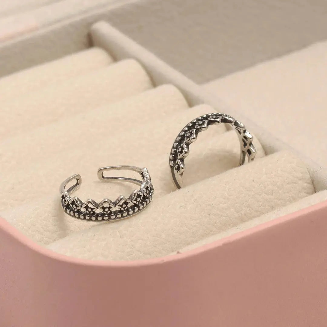 Mashha 925 Silver Oxidised Silver Crown Toe Ring Mashha