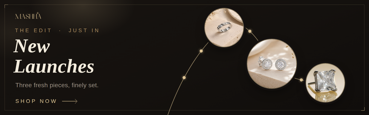 Mashha 925 silver jewellery, three close-up product circles