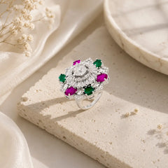 Mashha 925 Silver Regal Bloom Cocktail Ring Mashha
