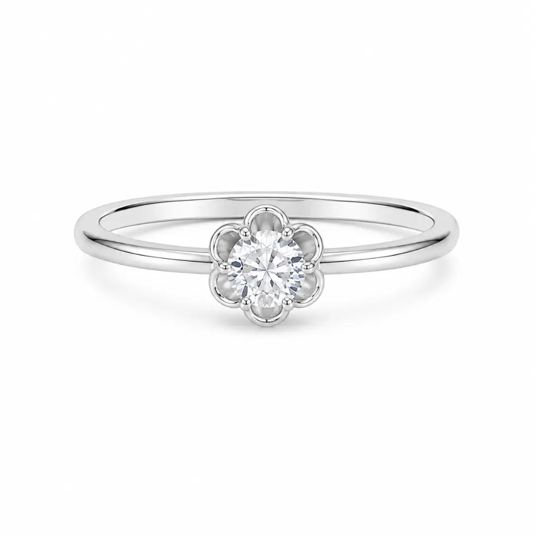 Mashha 925 Silver Rhodium Plated Floral Solitaire Ring Mashha