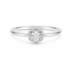 Mashha 925 Silver Rhodium Plated Floral Solitaire Ring Mashha