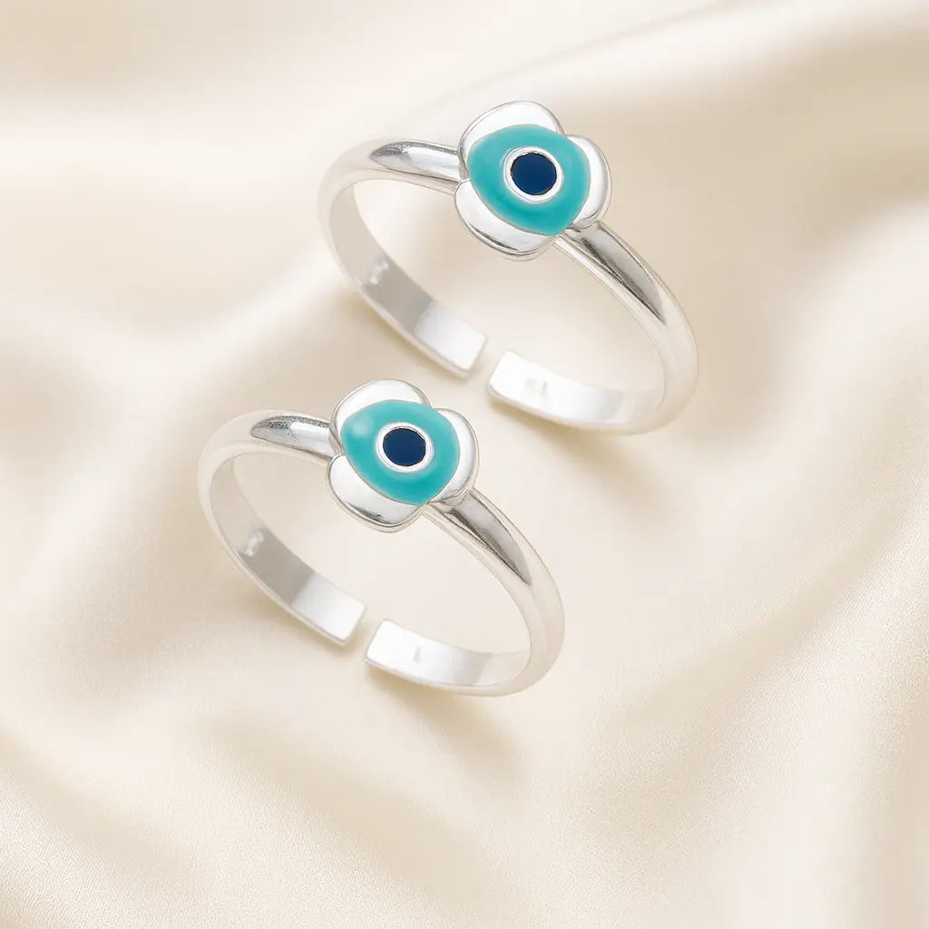 Mashha 925 Silver Aqua Aura Evil Eye Toe Rings Mashha