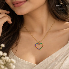 Mashha 925 Silver Rainbow Heart Pendant Necklace Mashha