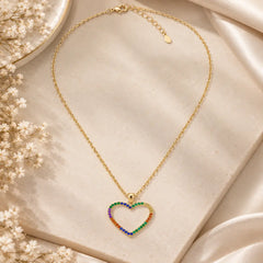 Mashha 925 Silver Rainbow Heart Pendant Necklace Mashha
