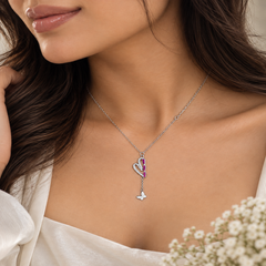 Silver heart pendant necklace with pink stones – Mashha 925 Silver