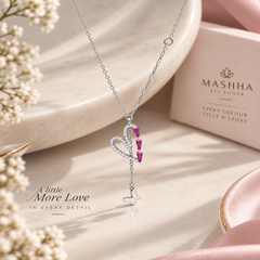 Silver heart pendant necklace with pink stones – Mashha 925 Silver