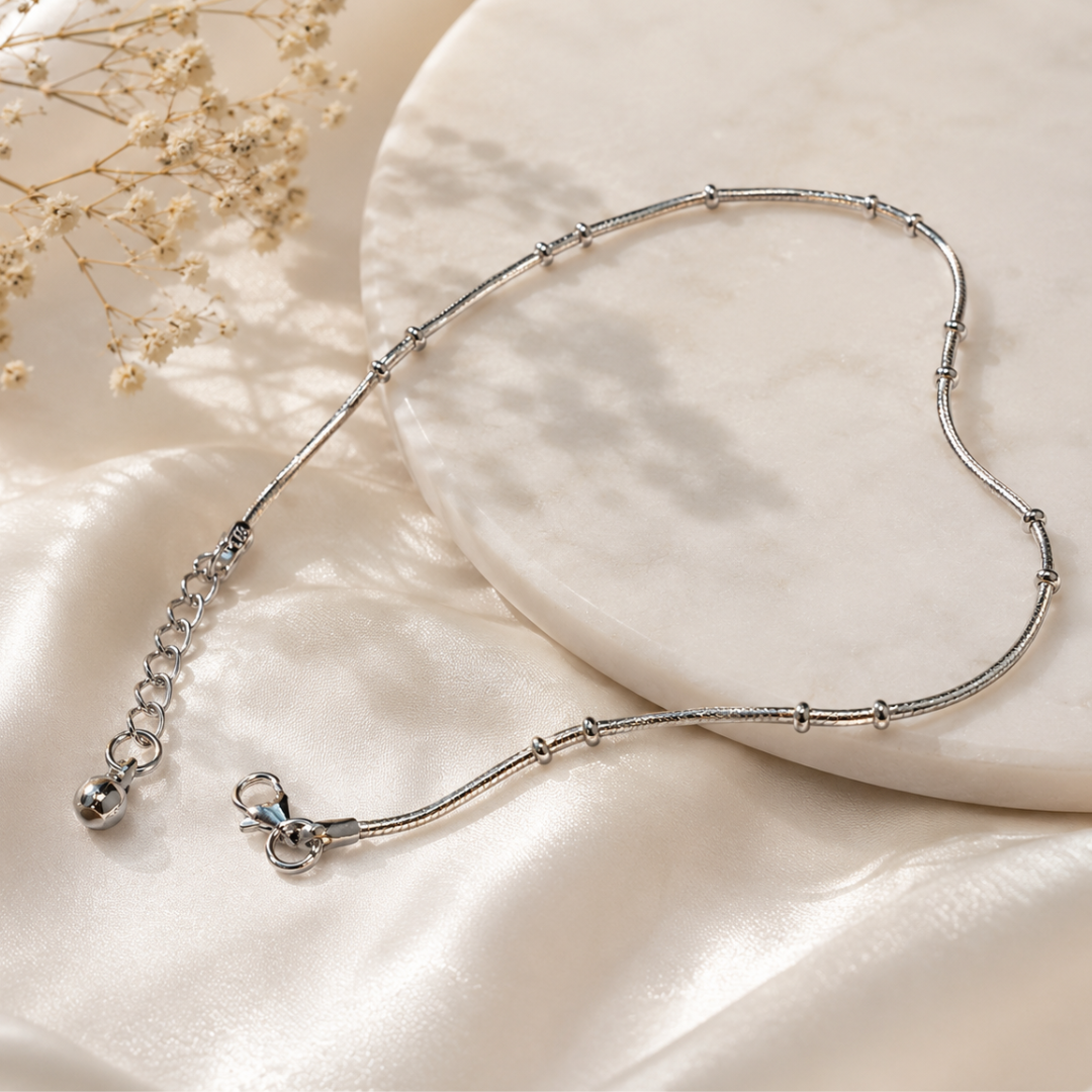 Mashha 925 silver Rhodium Plated Minimal Luxe Anklet Mashha