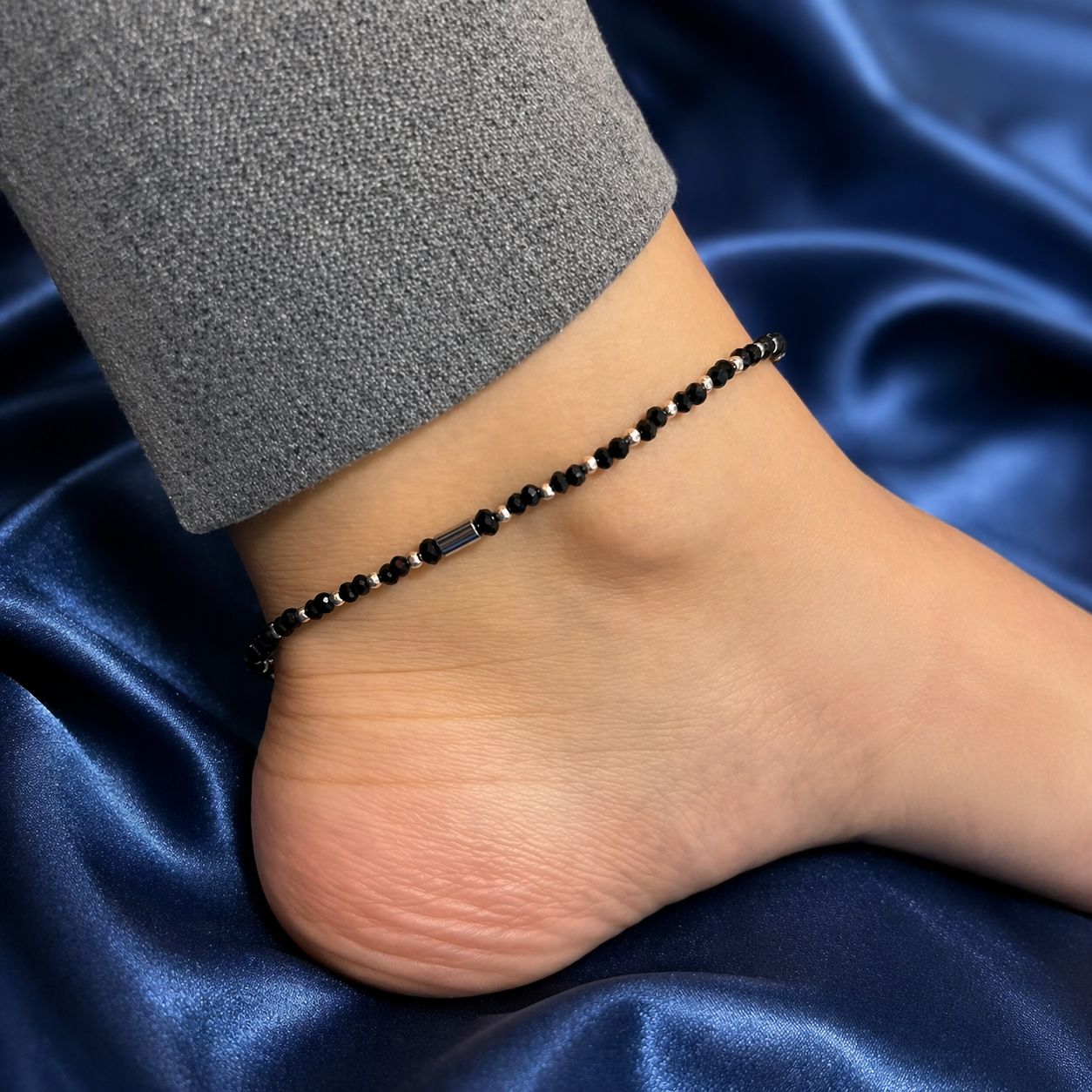 Mashha 925 Silver Hematite & Crystal Silver Anklet Mashha