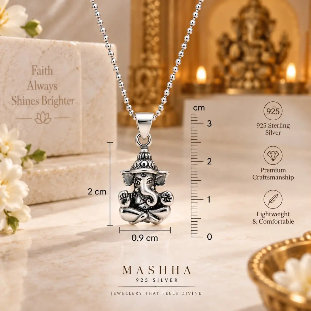 Lord Ganesha 925 Silver Pendant with Chain Mashha