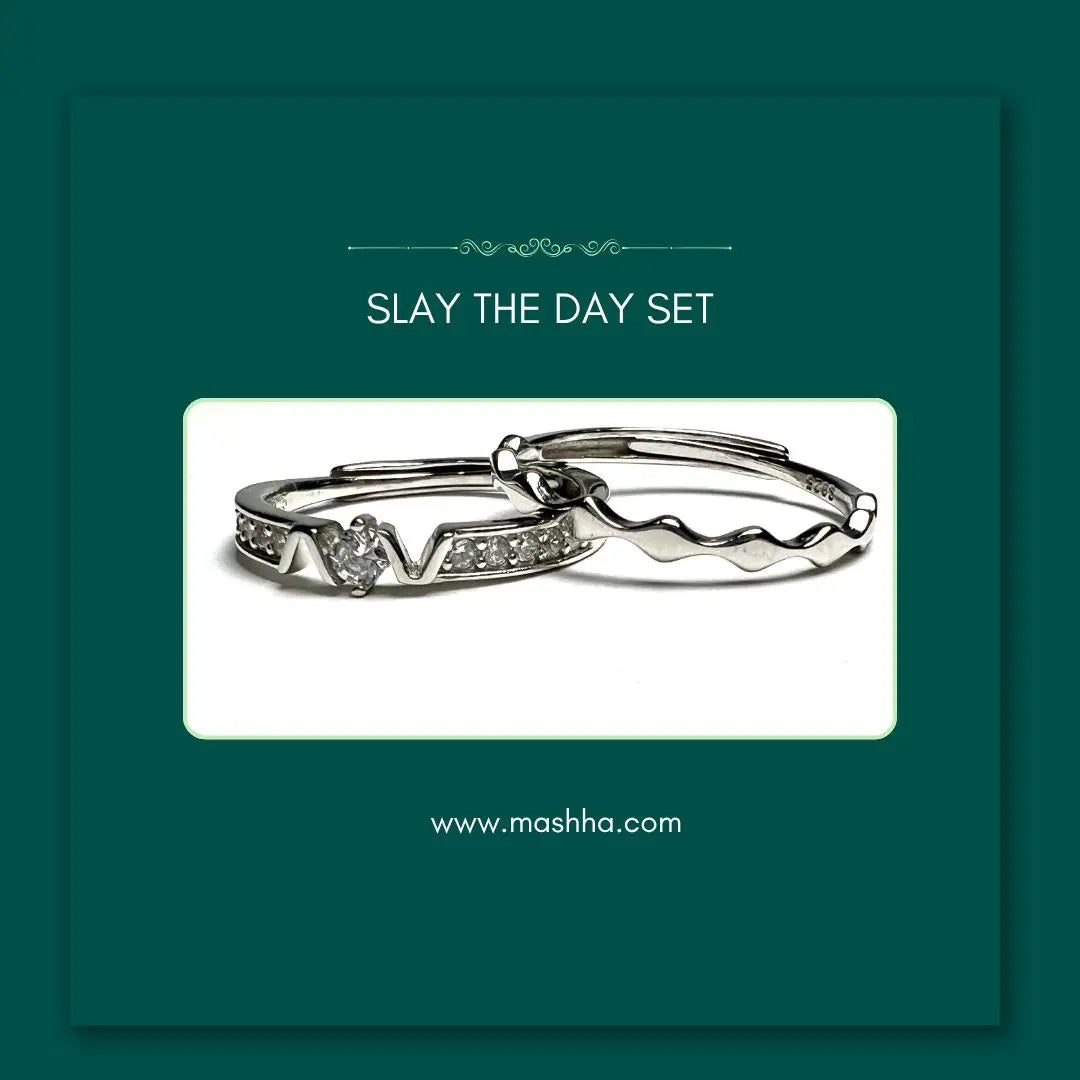 Mashha 925 silver rhodium plated Slay The Day Set of 2 rings Mashha