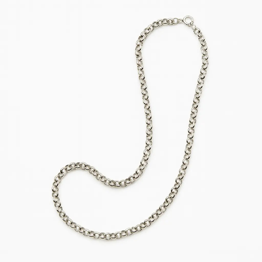 Silver chain necklace on a white background