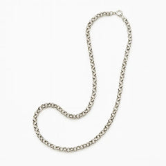 Silver chain necklace on a white background